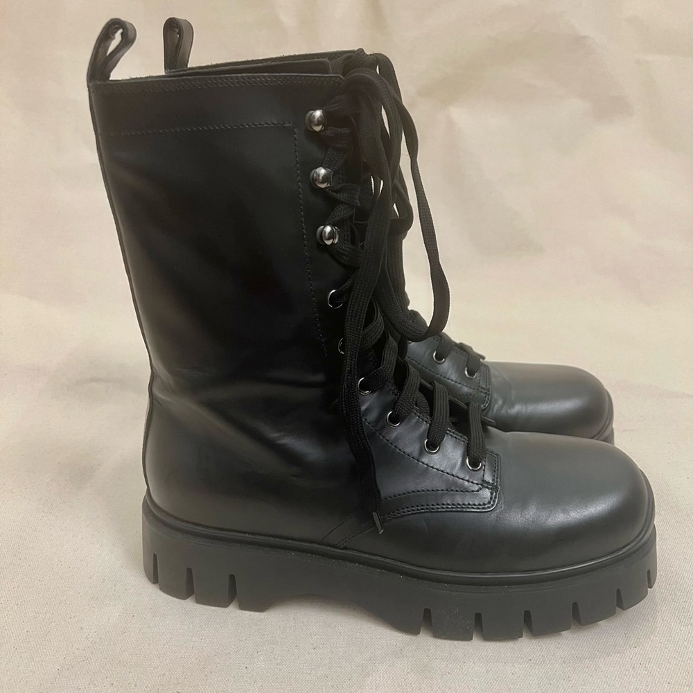 COS Black Lace-up Lug Sole Moto Boots NWOT
